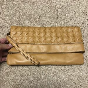 Cognac wristlet clutch